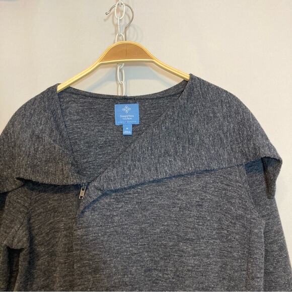 SimplyVera Vera Wang Simply Breathe Heather Gray Zip Up Cape Collar Knit Sweater - Picture 4 of 10